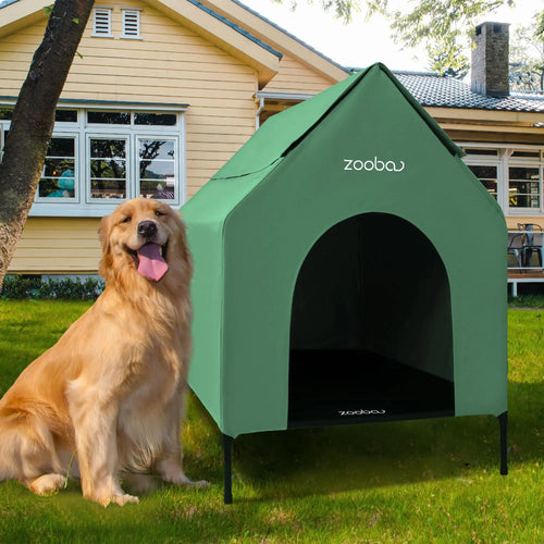 36" Large Dog House Dog House for Large Dog Indoor or Outside Weatherproof 600D PVC Dog House Outdoor Featuring Breathable 2x1 Textilene Elevated Dog Bed Easy Clean(Green)