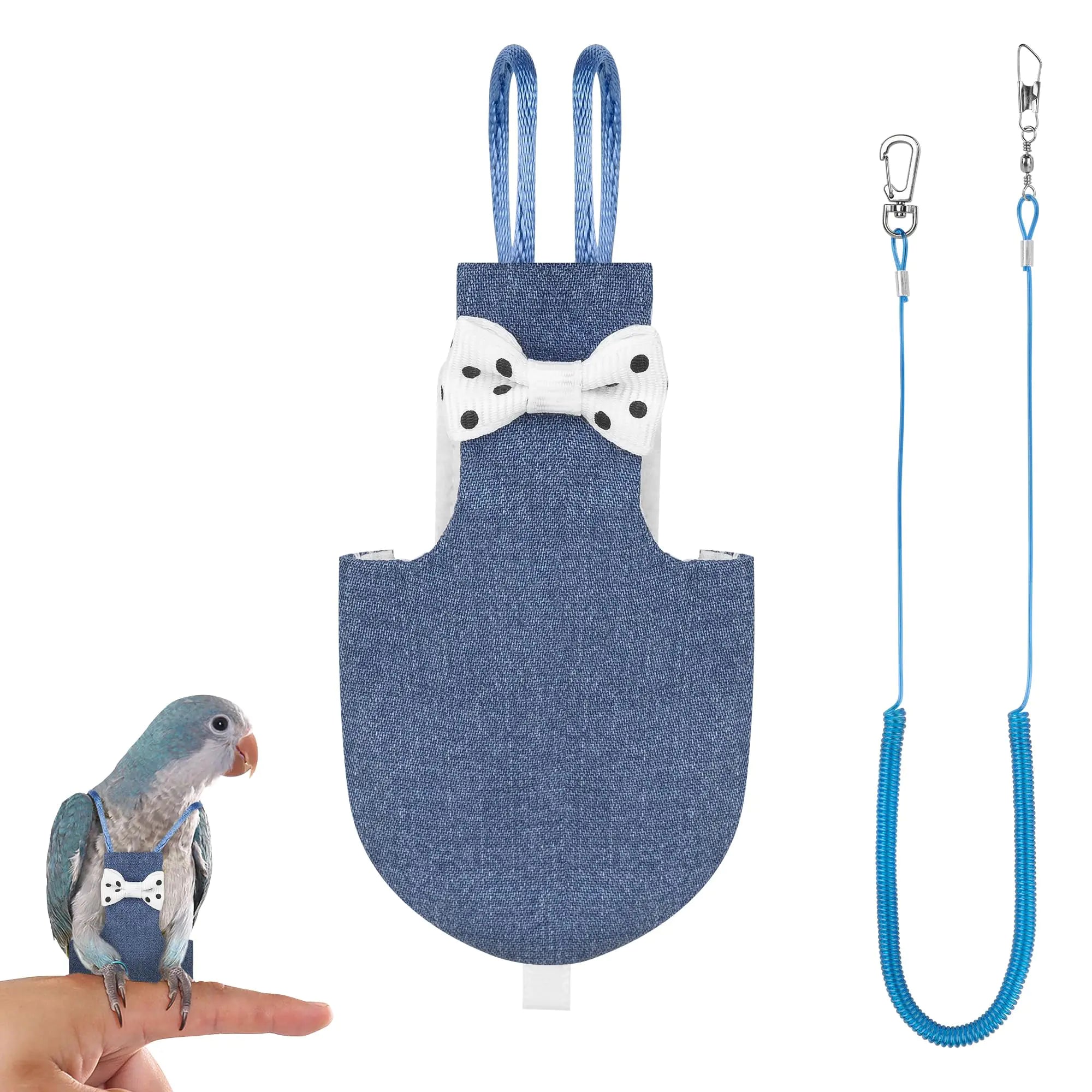 CAIRIAC Parrot Clothes Parrot Diaper Bird Flight Suit Bird Diaper Harness Adjustable Parrot Diaper Washable Bird Diaperk Bird Parrot Diaper with Elastic Training Rope (1PCS Denim Blue)