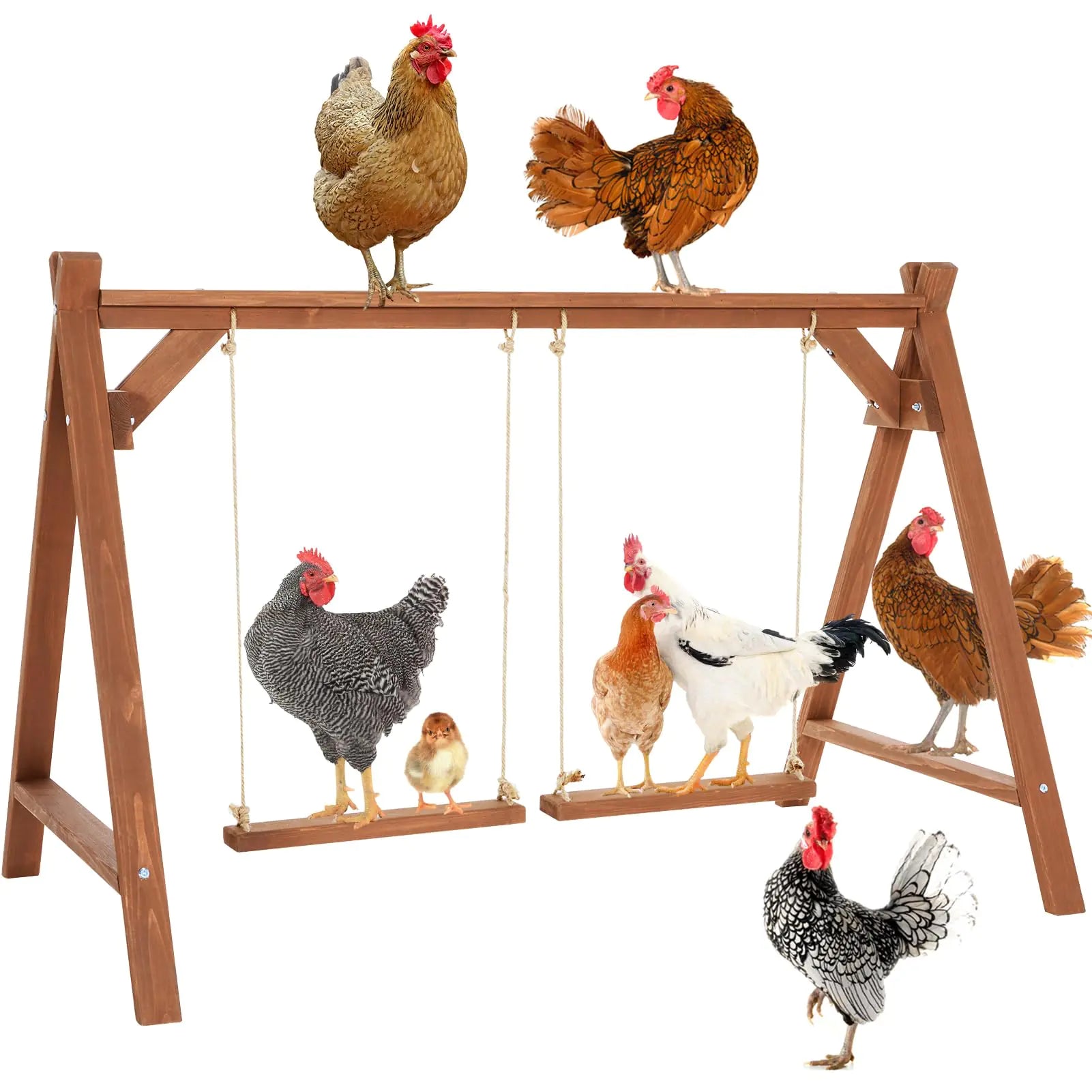 PETSFIT Chicken Roosting Bars for Hens with 2 Chicken Swings Chicken Perch for Pets Healthy & Play Chicken Coop Accessories for 6-8 Chickens Easy to Assemble&Clean