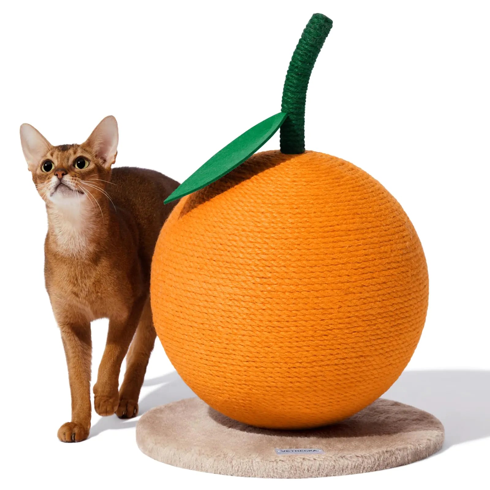 VETRESKA Orange Cat Scratching Post Cute Cat Scratcher with Sisal Rope Vertical Cat Scratch Post for Indoor Cat and Kitten Cat Scratching Ball