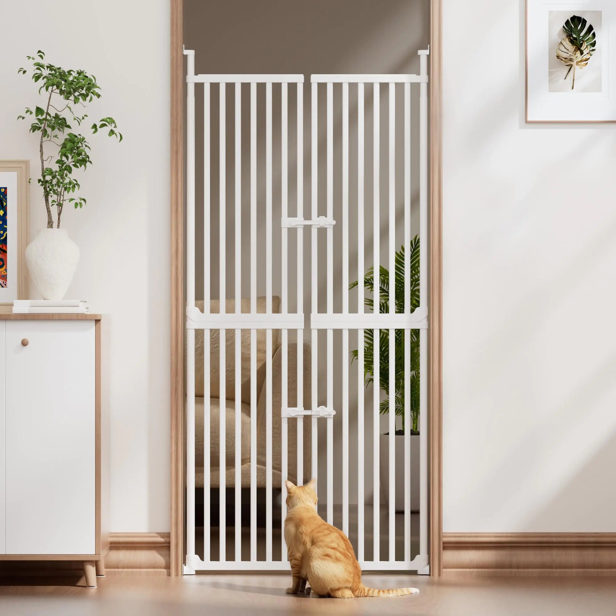 59" Extra Tall Cat Gate for Doorway with Drilling Required - 34.25"-35.59" Wide Pet Gates for Cats No Climb High Pet Gate Indoor for Stairs Cat Barrier for Hallway Gate Cat Blocker Safety Gate